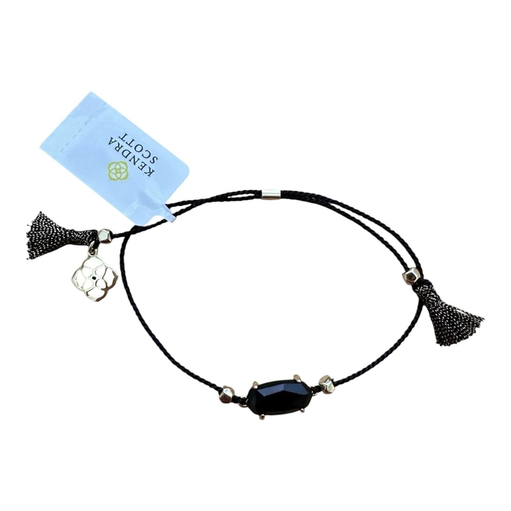 Kendra Scott Everlyne Friendship Bracelet Gold Black Cord Pull Tie NEW No Box